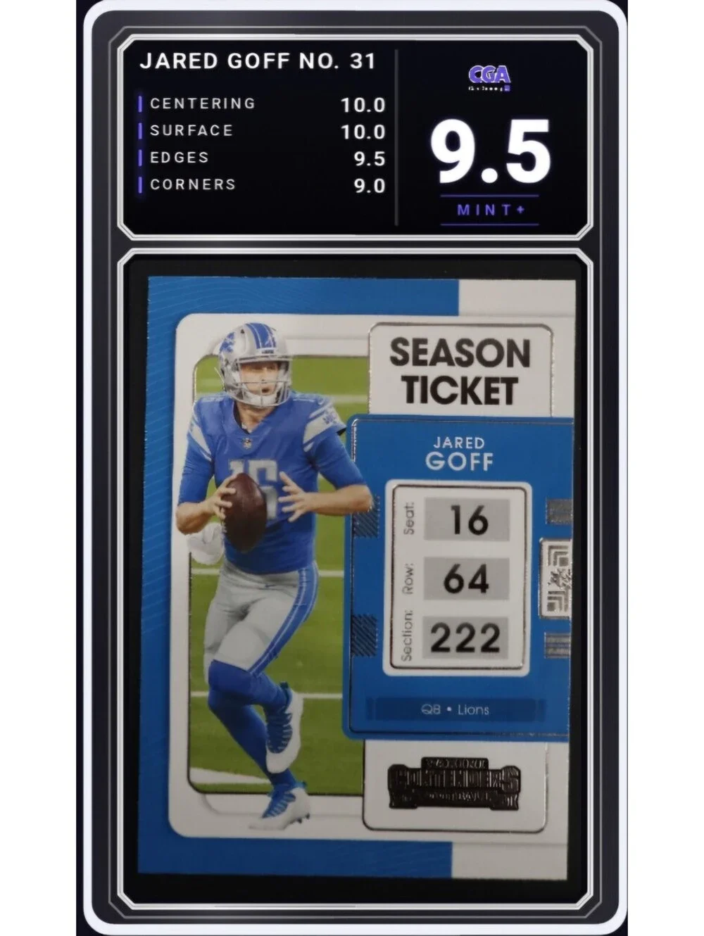 2021 Panini Contenders #31 Jared Goff Detroit Lions NFL - CGA 9.5 Digital Grade